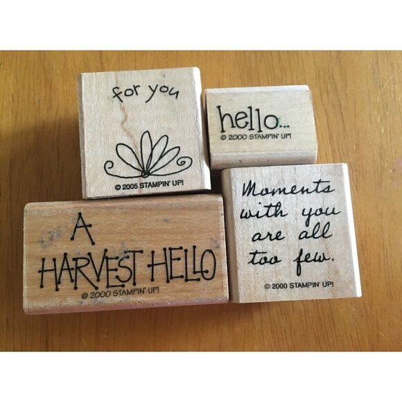 4 Stamps 2000 Retired Stampin Up  Wood Rubber Mounted A Harvest Hello  "for you" - Picture 1 of 3